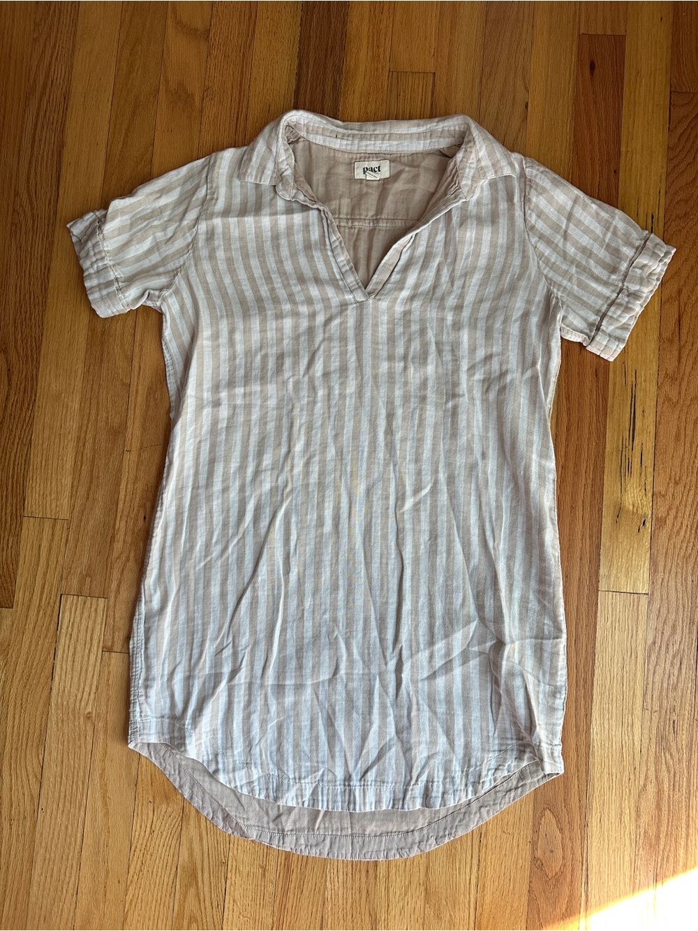 Pact Organic Cotton Striped Shirt Dress Tunic Beige White Size S